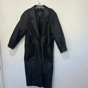 J.G Hook Black Women's Long trench coat petite medium 100% leather button up